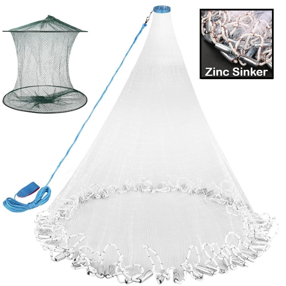 Fishing Cast Net Easy Hand Throw 3/4/5/6/7/8/9/10ft Radius Fishing Bait Net Nylon Mesh Casting Nets with Sinker Fishing Equipmen Peaceful Pleasures Health and Wellness Zinc Sinker 5ft Radius