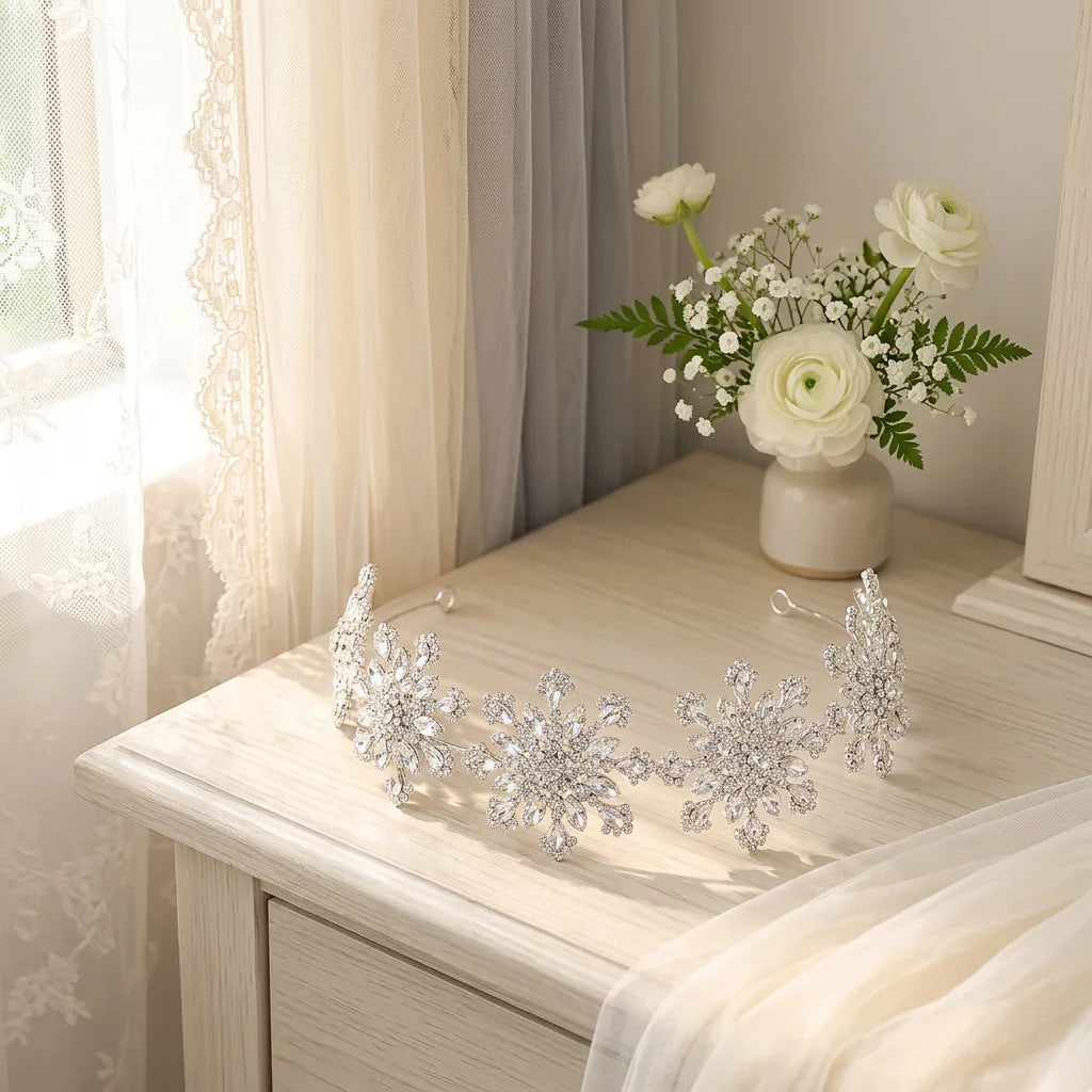 Bridal Rhinestone Hairband Korean Style Snowflake Hair Accessory for Wedding Updo Peaceful Pleasures Health and Wellness