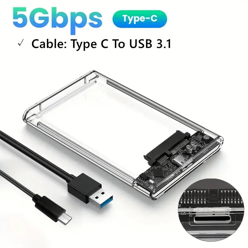 Ultra-Fast USB/Type C to SATA Hard Drive Enclosure - 5Gbps UASP Compatible with 2.5-Inch HDD/SSD for PC Mac Laptops and Desktop Peaceful Pleasures Health and Wellness USB C-USB A