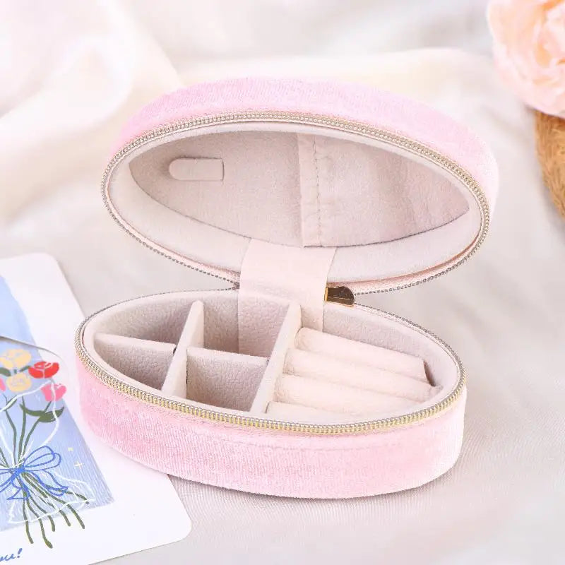 Mini Velvet Jewelry Box Oval Shape for Storage of Rings Earrings Bracelets Luxury Organizer for Home or Travel Peaceful Pleasures Health and Wellness Pink