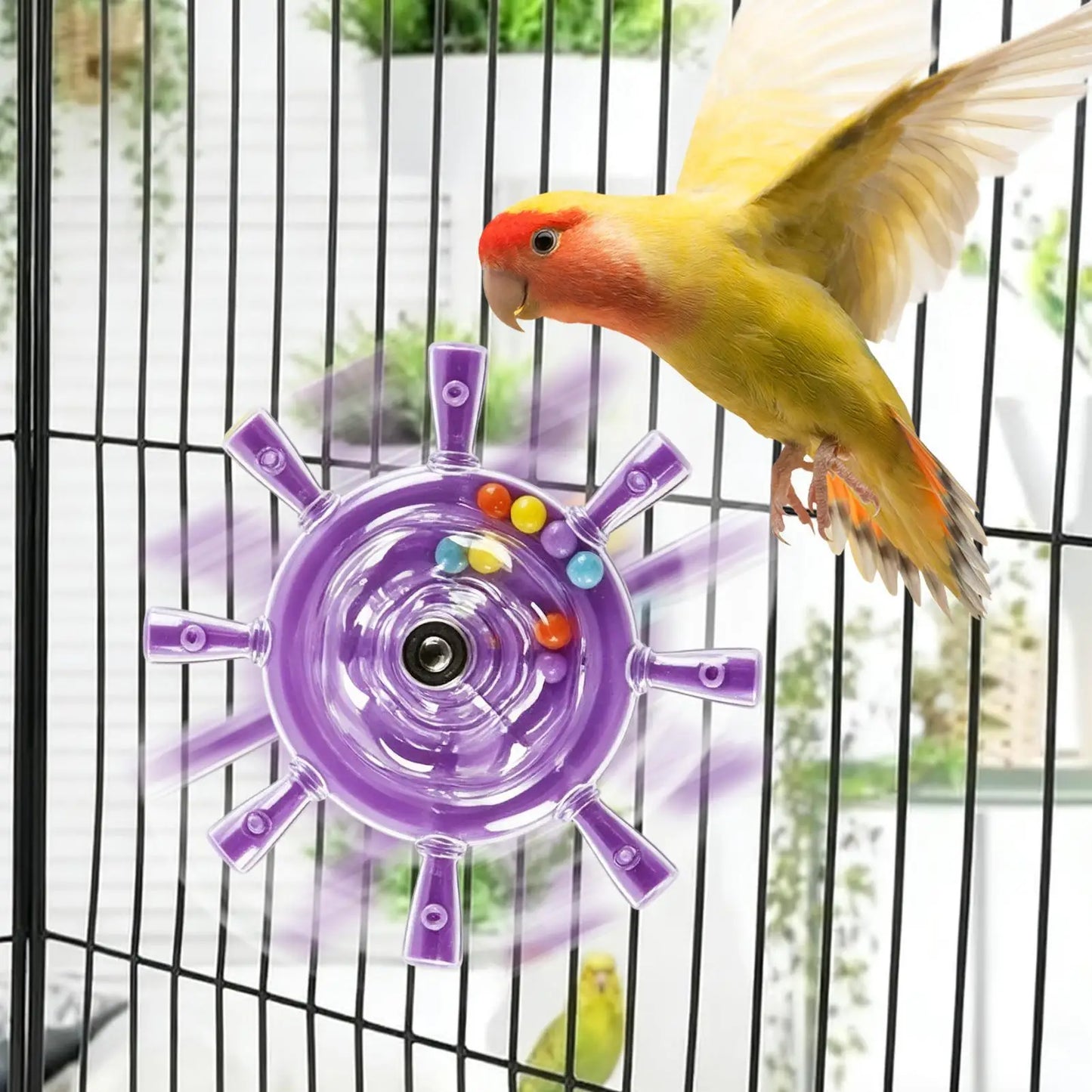Interactive Parrot Windmill Toy – Rotating Treat Dispenser