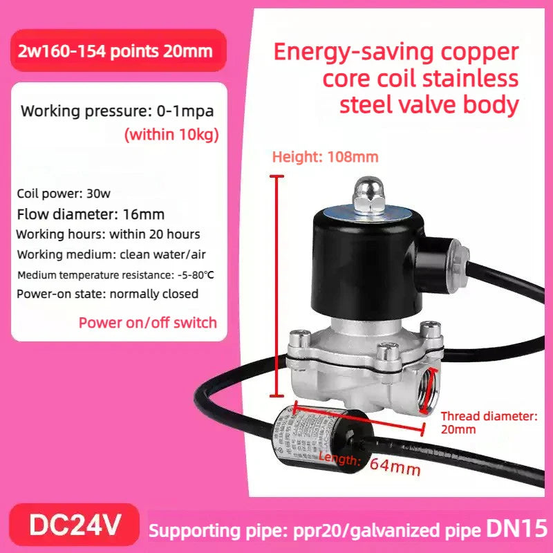 Electric Solenoid Valve DN15/20/25 – 304 SS, NC, AC220V/DC24V