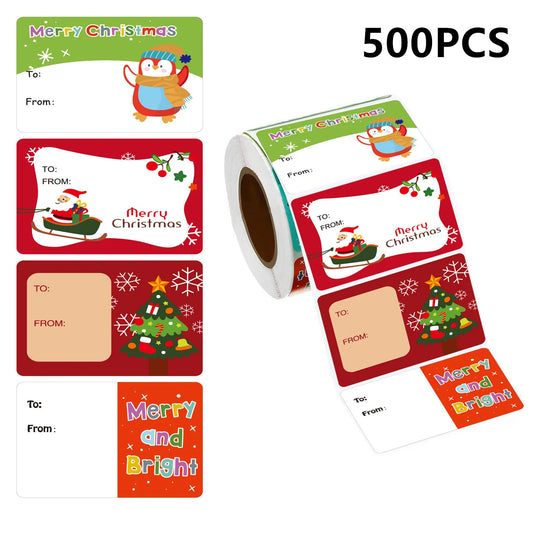 Roll Christmas Label Santa Sticker Self-adhesive Birthday Holiday Peaceful Pleasures Health and Wellness 500PCS-31H 5x3.8cm