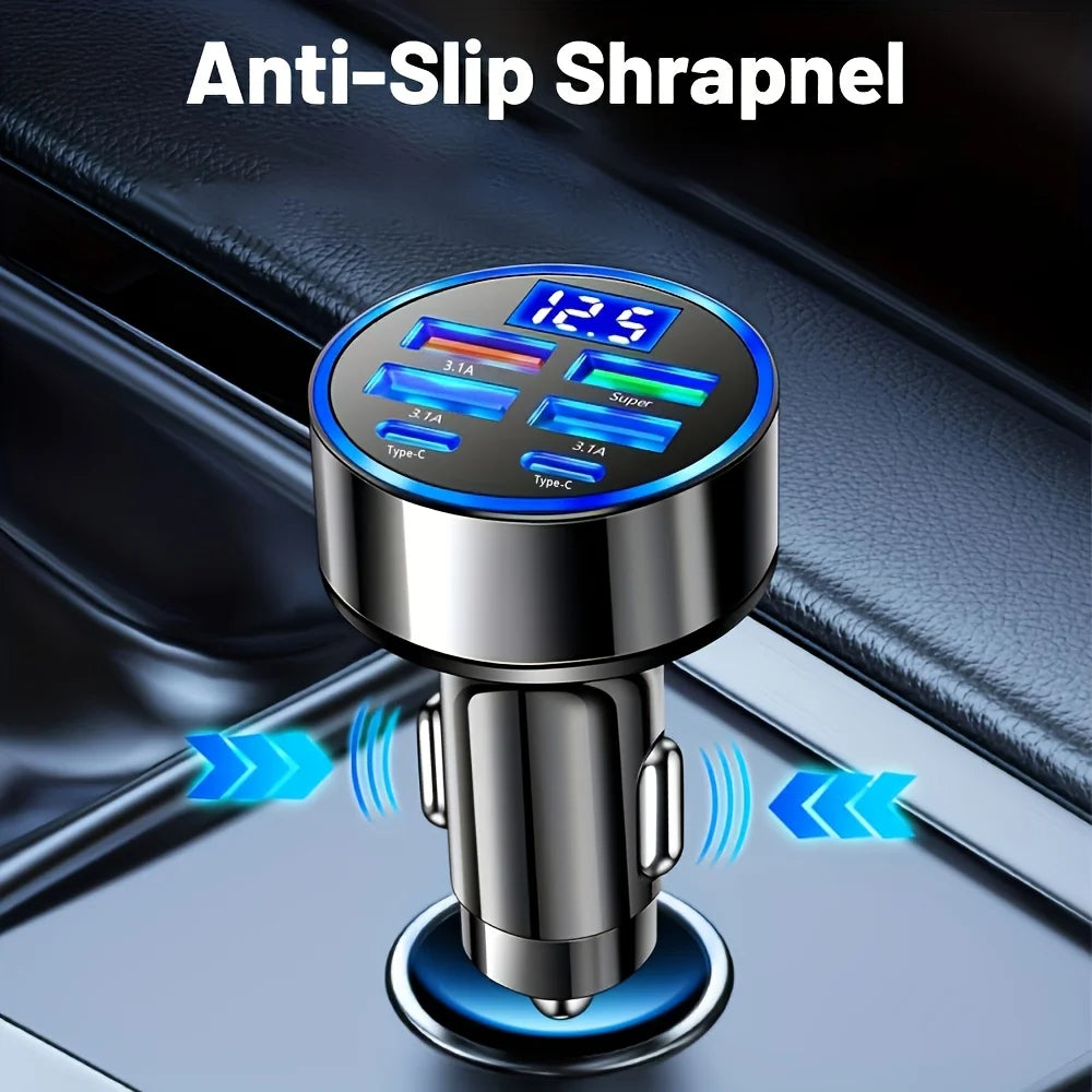 100W 6-in-1 Car Charger PD QC3.0 Fast Charging Adapter 2PD+4USB Digital Display 12-24V For iPhone Samsung Xiaomi Peaceful Pleasures Health and Wellness