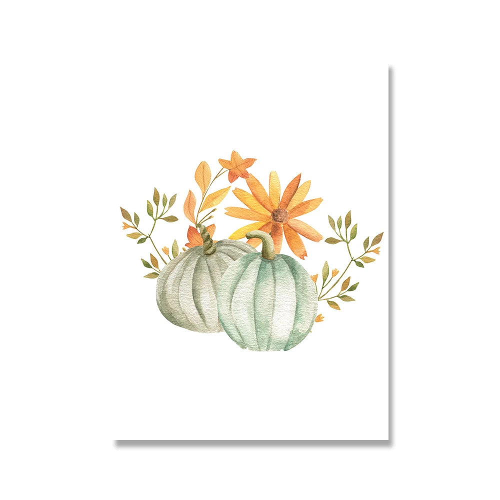 Hello Fall Autumn Pumpkin Canvas Wall Art | Unframed Print
