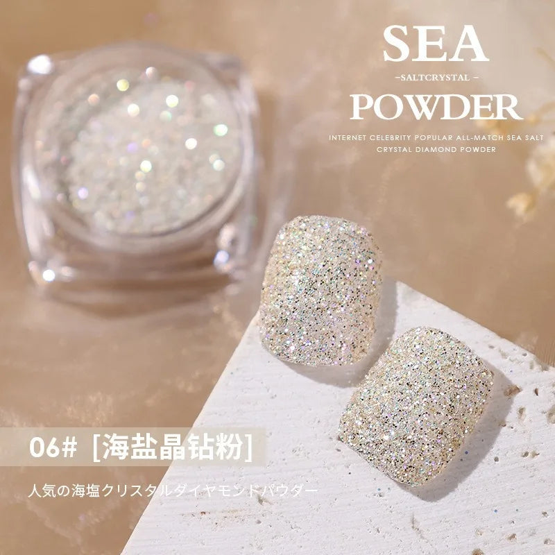 Aurora Sea Salt Nail Glitter Set – 12 Colors Holographic Sugar Powder