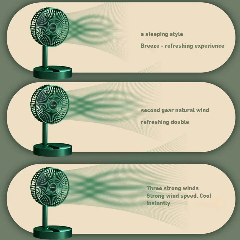 Home Folding Fan Cooling Handy Desk Low Noise Adjustable Hight USB Charging High Duration Standby Desktop Mini Electric Fan Peaceful Pleasures Health and Wellness