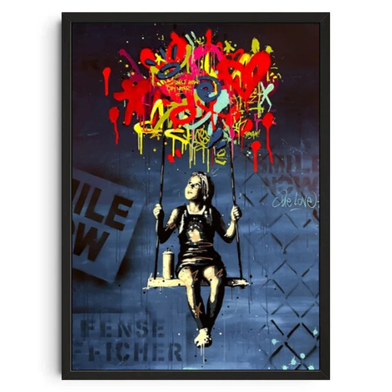Graffiti Banksy Art Poster Banksy Image Series Printed Canvas Art Mural Used for Home Wall and Living Room Decoration, Framel Peaceful Pleasures Health and Wellness