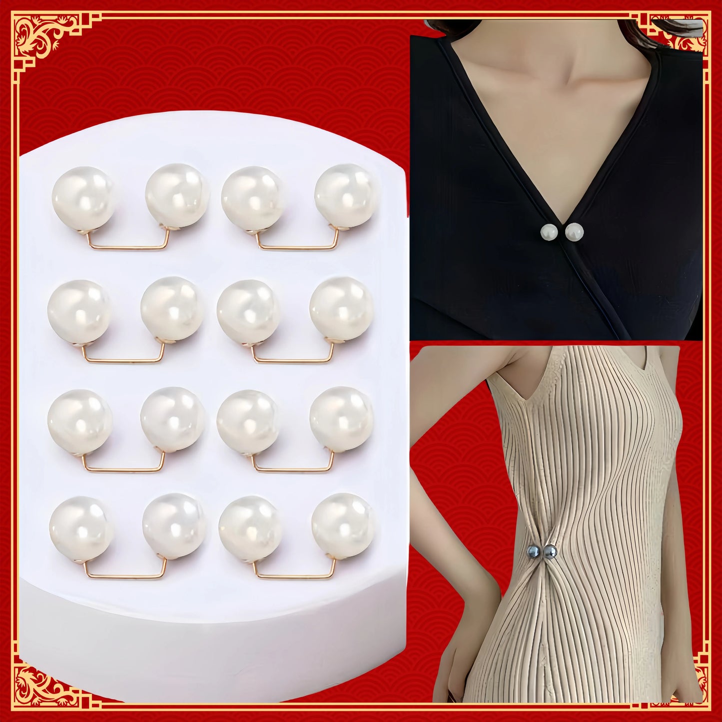 8PCS pearl non-slip safety pins Dress brooch decoration dress waist fastening pins collar adjustment scarf safety fashion Peaceful Pleasures Health and Wellness 8pcs G4135B