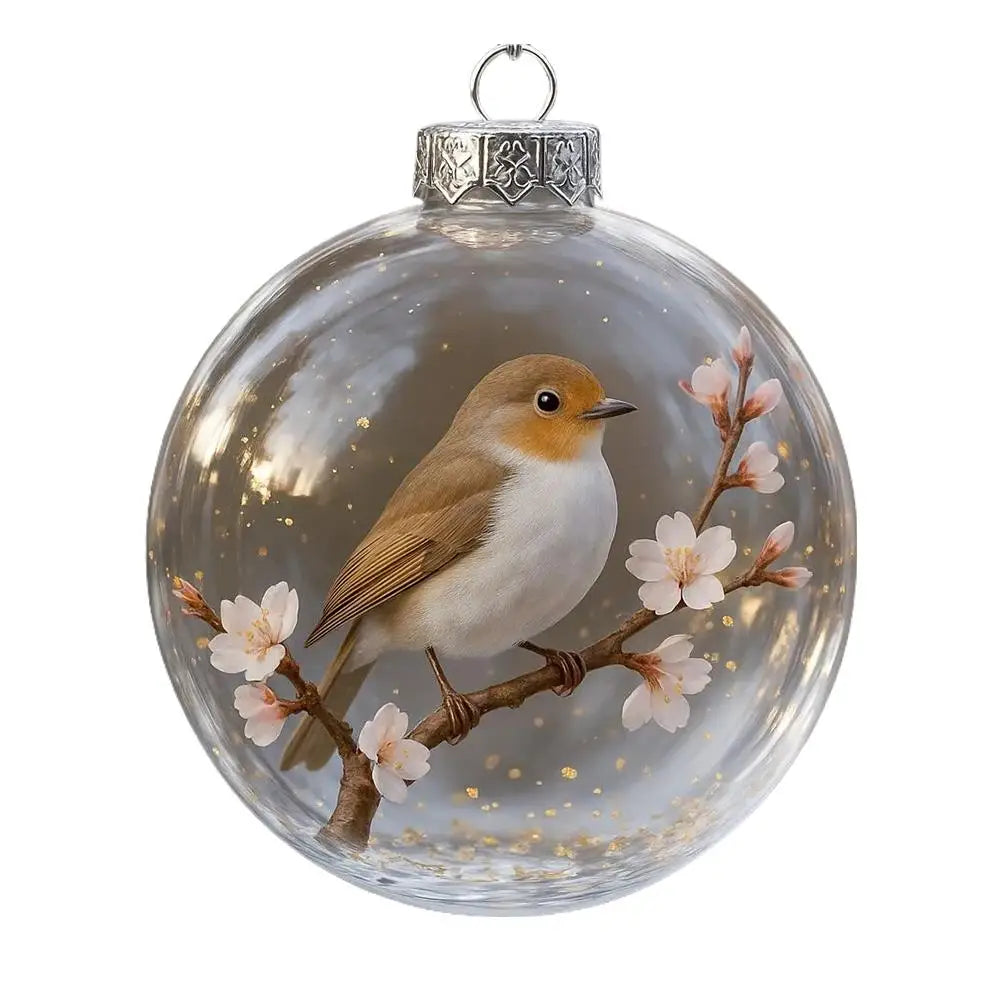Acrylic Cardinal & Hummingbird Christmas Ball Ornament 8cm