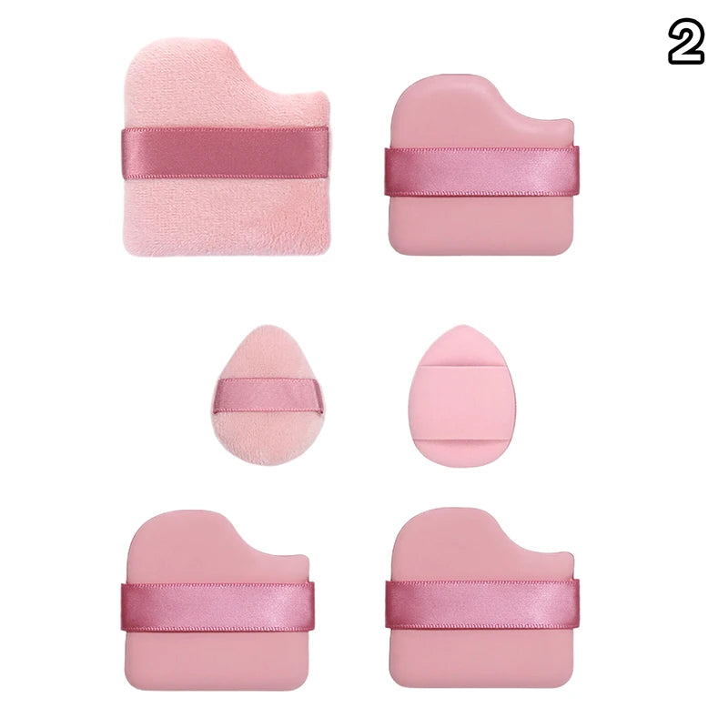 6Pcs/Set Pink Powder Puff Mini Thumb Powder Puff Concealer Blusher Dry And Wet Makeup Soft Skin-friendly Flocking Air Cushion Peaceful Pleasures Health and Wellness 2