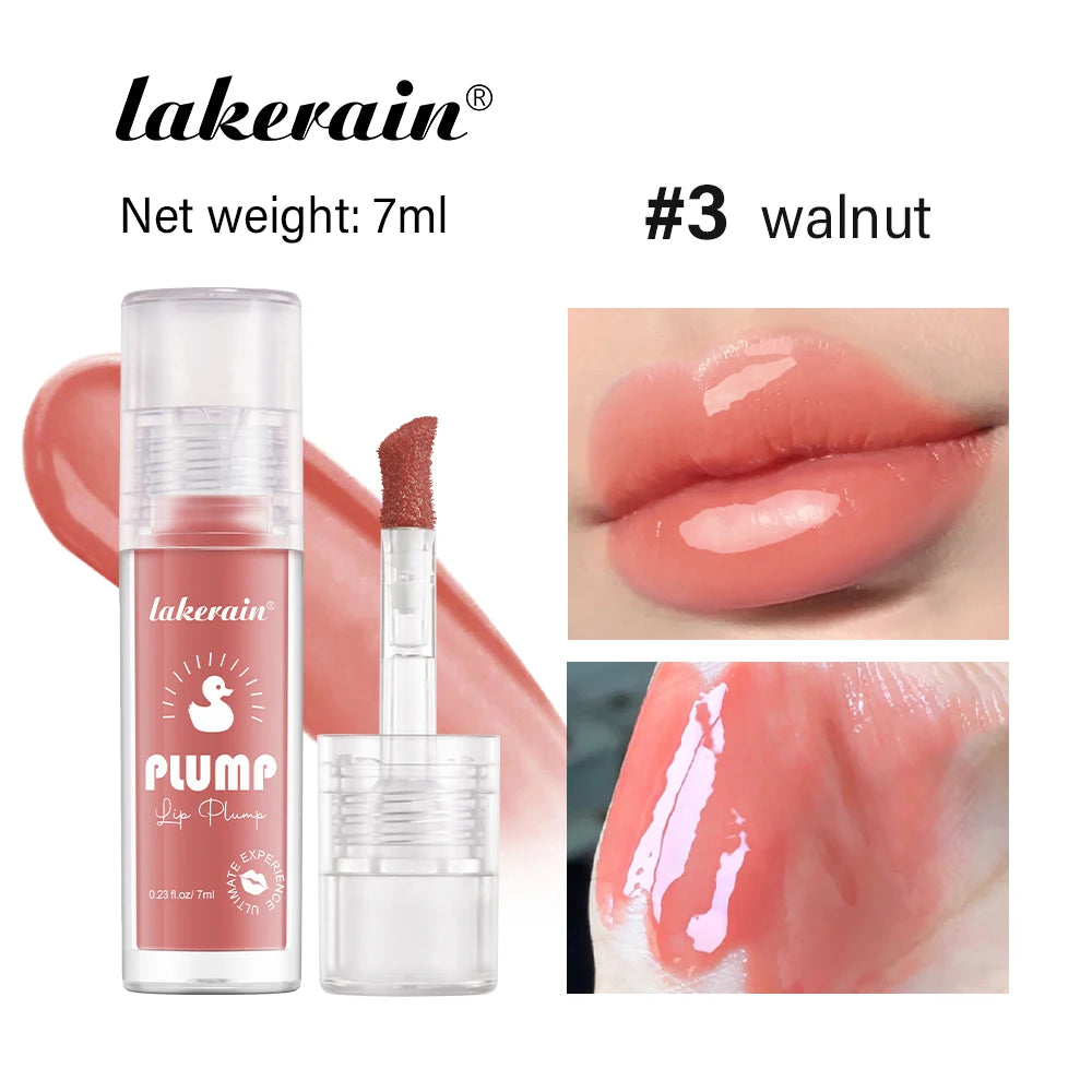 Lakerain Lip Glaze Brightening Lip Color Long-lasting Moisturizing Ginger Root Extract Lip Glaze Texture Hot Plump Lip Gloss Peaceful Pleasures Health and Wellness Walnut