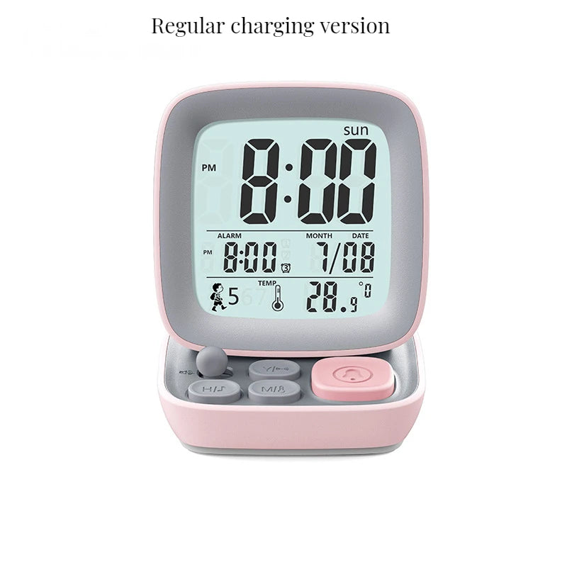 Small Computer Charging Alarm Clock Children's Style Digital Display Small Night Light Simple Student Alarm Clock Peaceful Pleasures Health and Wellness Pink