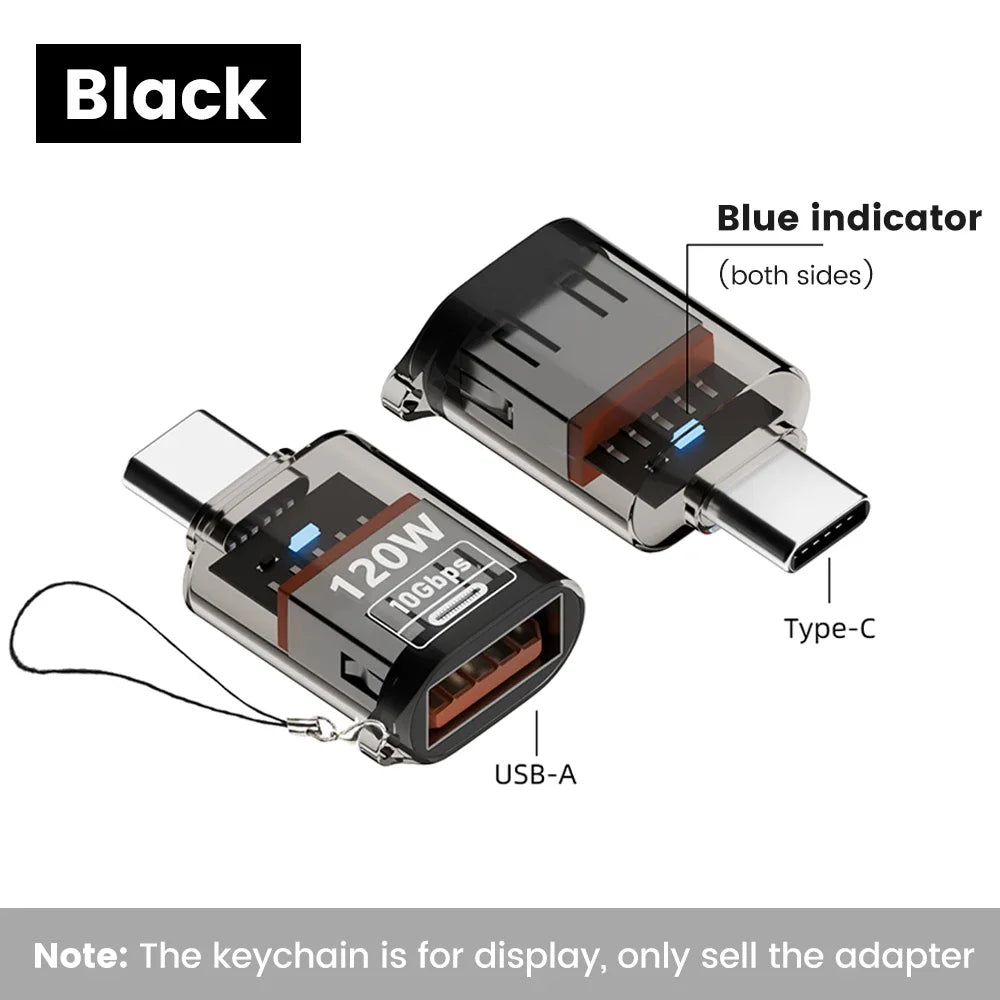 USB-C to USB-A Adapter | 120W Fast Charging, 10Gbps OTG Peaceful Pleasures Health and Wellness Black-Type C to USB