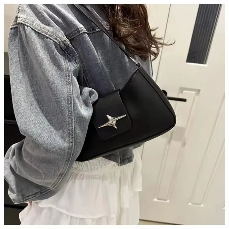 Four Pointed Star Solid Color Armpit Bag Women's Fashionable Texture Casual Shoulder Bag Summer Stylish Simple Small Square Bags Peaceful Pleasures Health and Wellness