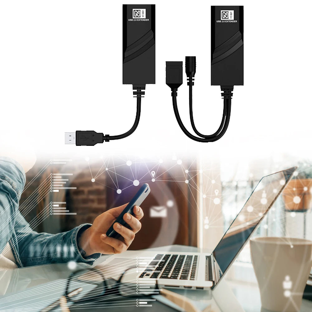 USB Ethernet Extender with Power Adapter USB 2.0 Network Cable Extender To RJ45 Over Cat5 Cat5E Cat6 for Camera Mouse Keyboard Peaceful Pleasures Health and Wellness