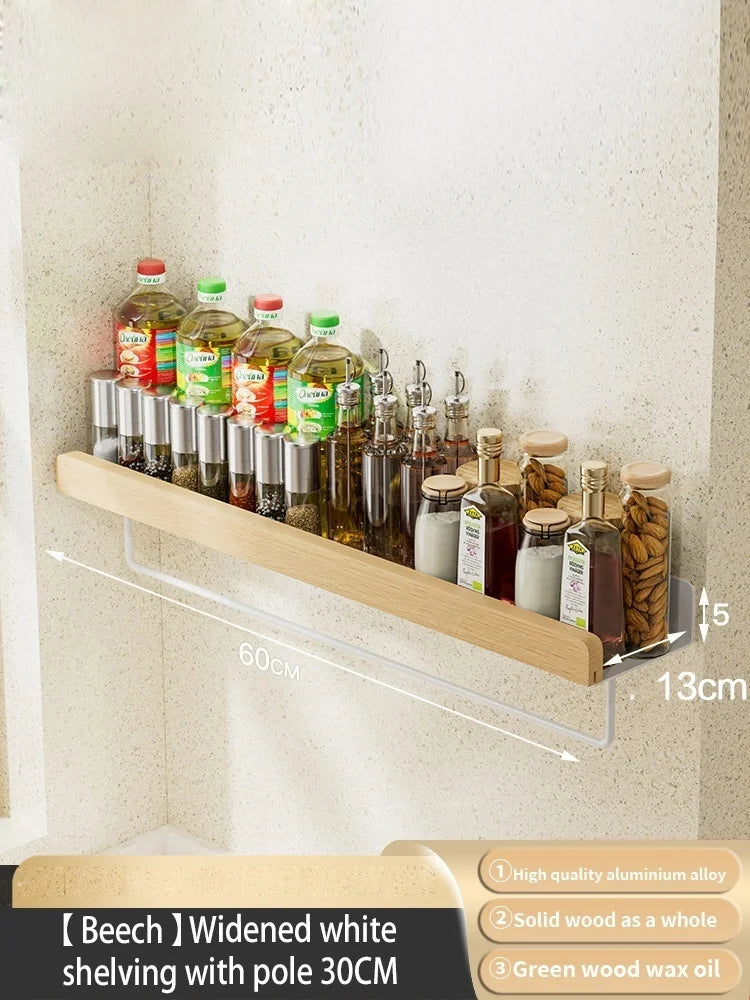 Wall Mounted Solid Wood Spice Rack | Kitchen Seasoning Storage