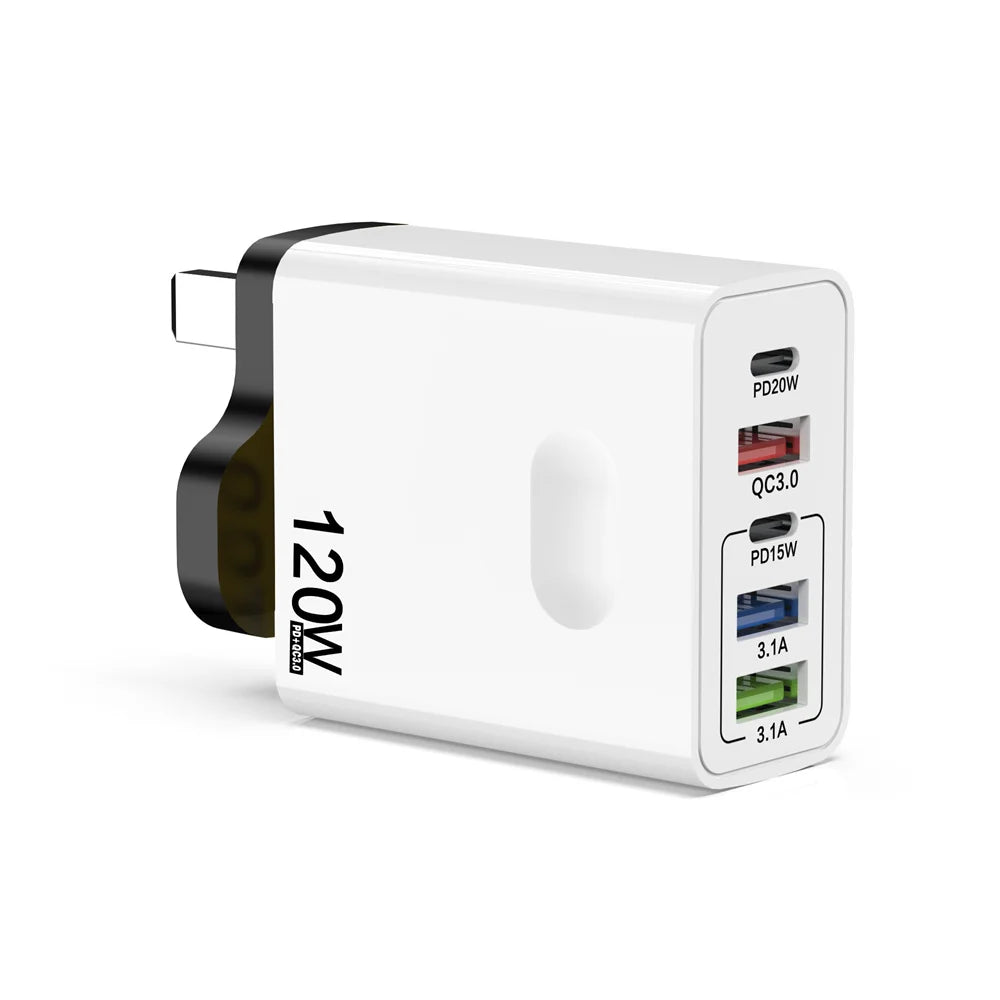 120W 5-Port USB-C PD Fast Charger | Quick Charge 3.0