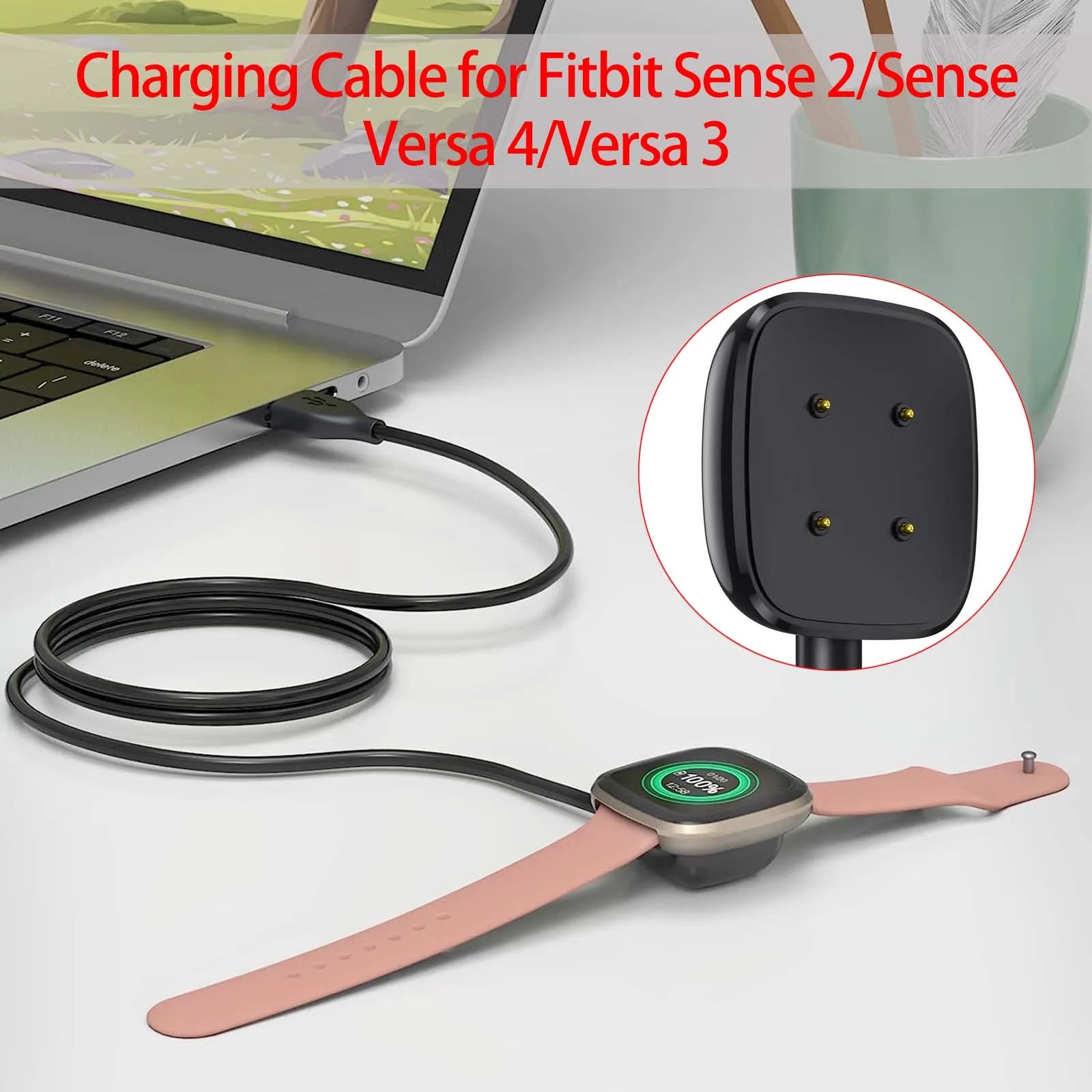 Charger for Fitbit Versa 4 / Sense/Versa 3 / Sense 2 Replacement Smart Watch Charger Dock Stand Charging Cable Peaceful Pleasures Health and Wellness