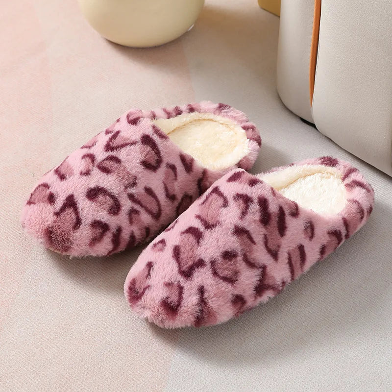Leopard Fur Slippers | Memory Foam Non-Slip Warm Winter House Shoes