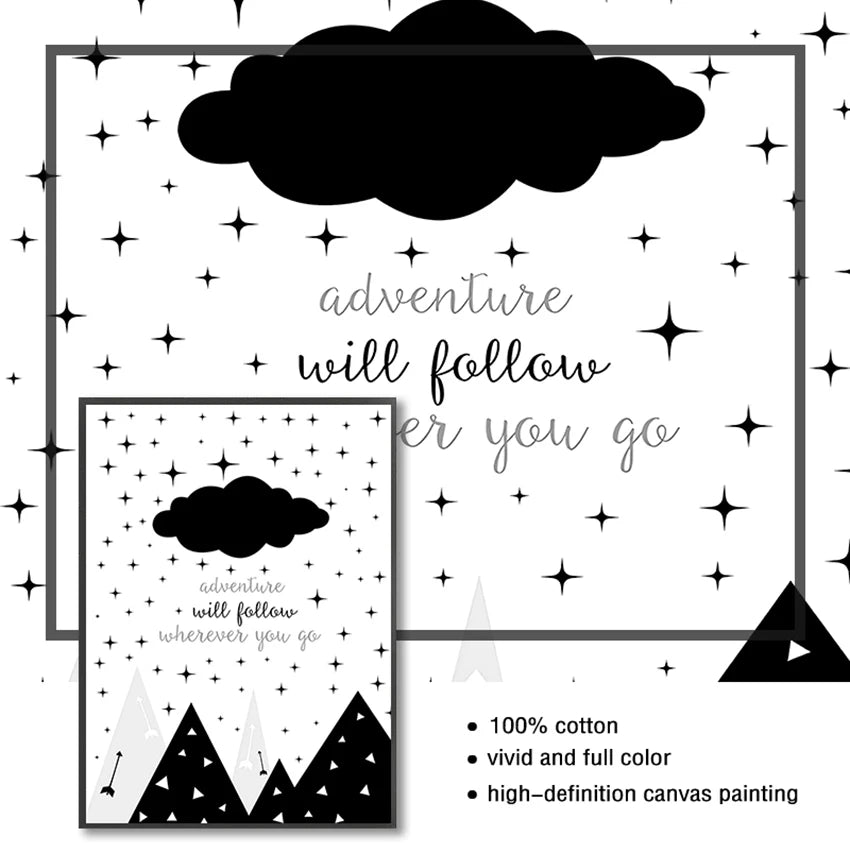 Boys Cartoon Nursery Canvas Wall Art | Black & White Print