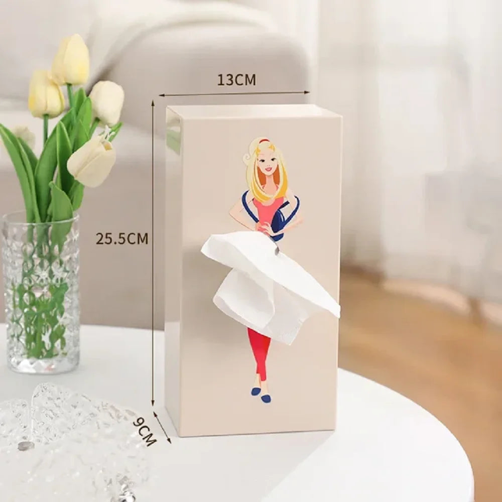 Pop-Art Flying Skirt Tissue Box Novelty Cartoon Anime Box Holder Cute Puffy Skirt Girl Tissue Box Desktop Decorative Ornaments Peaceful Pleasures Health and Wellness
