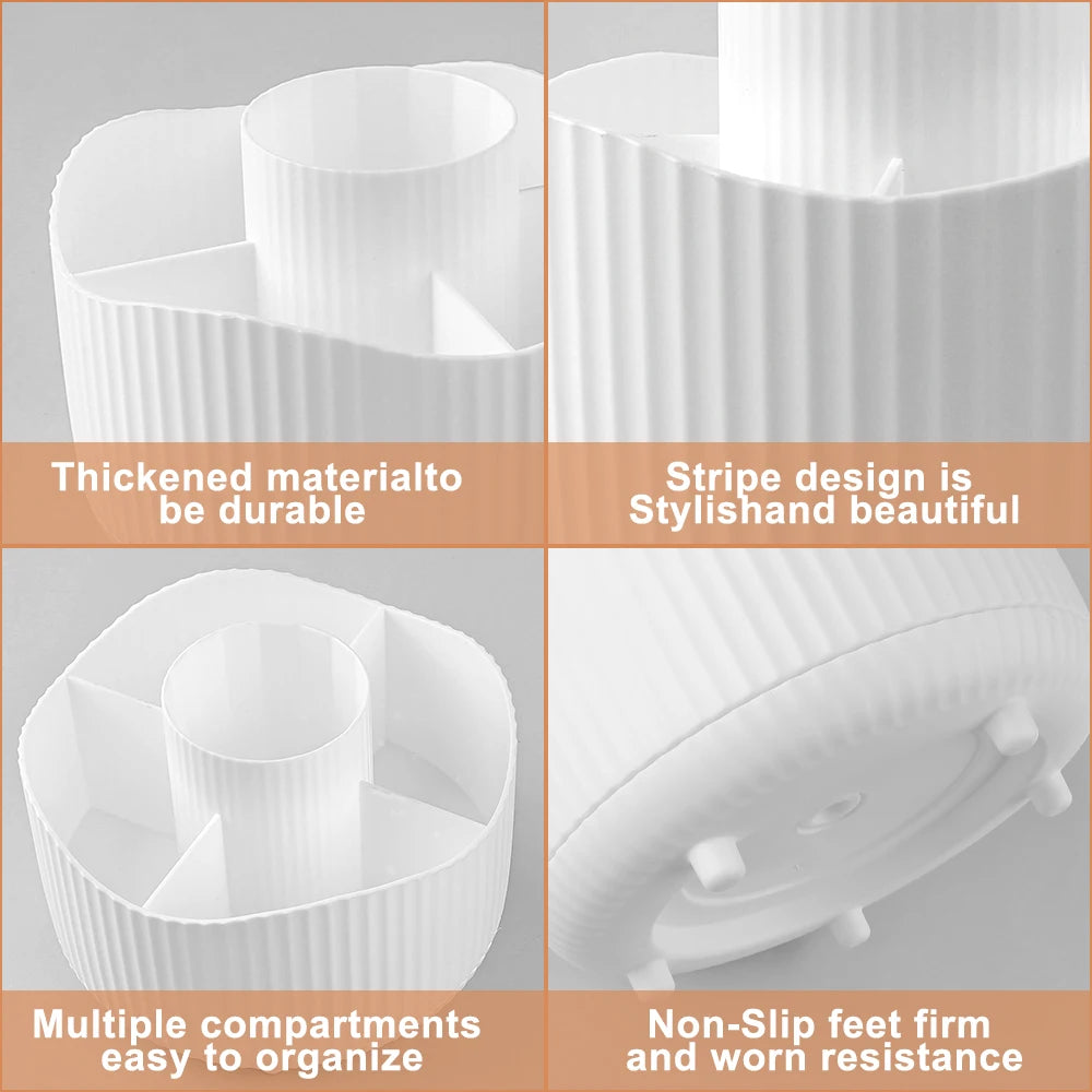 Rotating Makeup Organizer with Brush Holder & Perfume Tray