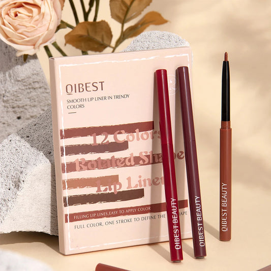 12-Piece Lip Liner Set - Long-Lasting, Waterproof, Nude Shades with Plant Squalane - Perfect Valentine's Day Gift for Her, Moist Peaceful Pleasures Health and Wellness