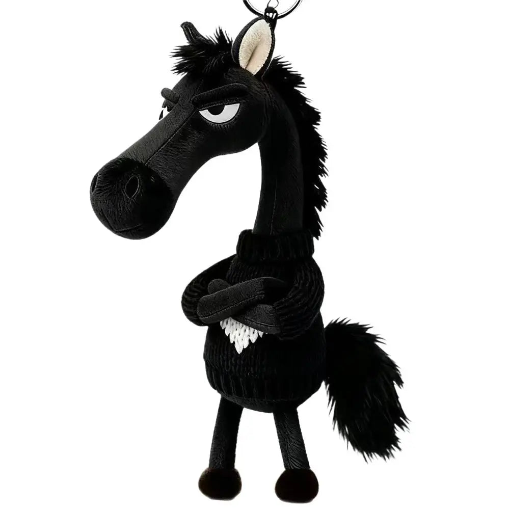 Cool Black Horse Plush Toy Wearing Sweater 2026 Mascot Key Chain