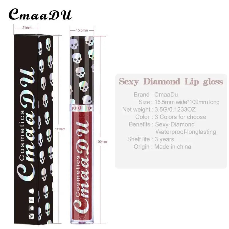 CmaaDu 8-Color Diamond Shimmer Lip Gloss – Waterproof & Long-Lasting