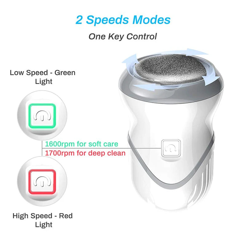 Plastic USB Rechargeable 2-Speed Adjustable Rotatable Roller Electric Foot File Grinder Pedicure Callus Remover Dry Dead Car Peaceful Pleasures Health and Wellness