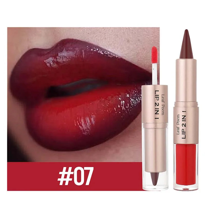 2-in-1 Brown Matte Lip Liner & Lip Gloss Pencil | Waterproof