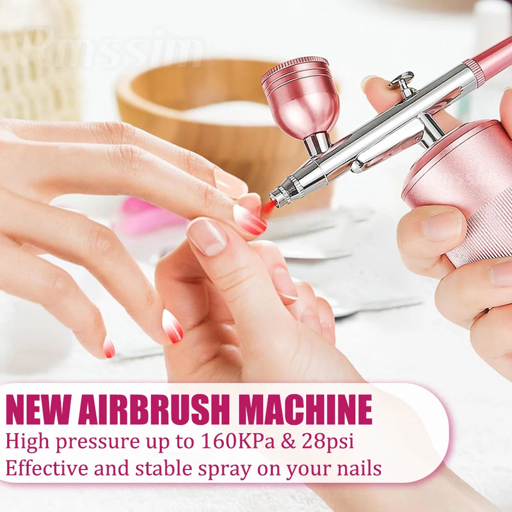 Airbrush Nail With Compressor Portable Airbrush Nail Art Compressor For Nails Cake Painting Crafts Air Brush Kit Nails Spray Peaceful Pleasures Health and Wellness