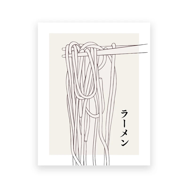 Art Print Watercolor Sushi Poster Kitchen Wall Canvas Painting Japan Restaurant Decor Japanese Ramen Noodles Cat Illustrated Peaceful Pleasures Health and Wellness T80287-03 20x30cm Unframed