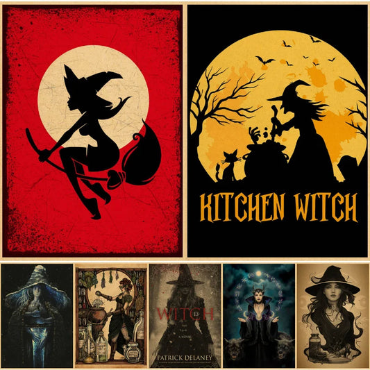 Kitchen Witch Retro Canvas Wall Art Poster | Vintage Brew Print Canvas Wall Art Print Peaceful Pleasures Health and Wellness