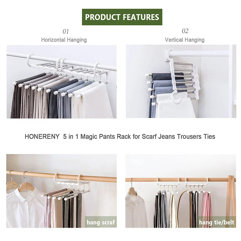 5-in-1 Space-Saving Pants Hanger | Closet Organizer Rack