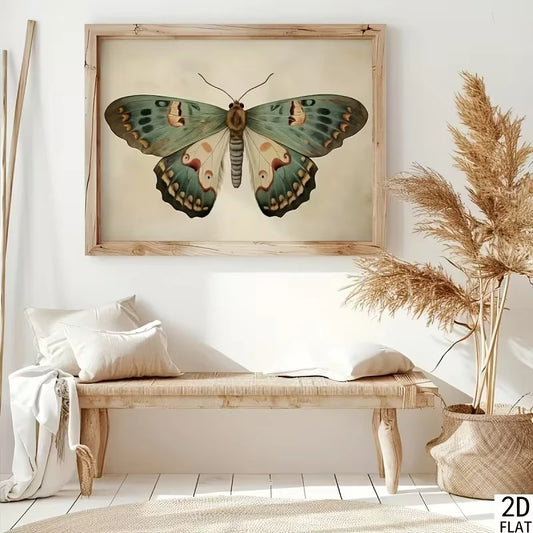 Retro Butterfly Moth Floral Canvas Wall Art Print | Home Decor Canvas Wall Art Peaceful Pleasures Health and Wellness G3939 30x40cm Wood Framed