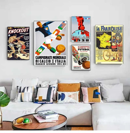 Retro Sports Poster Vintage Travel Wall Art Print Boxing Rugby Football Basketball Canvas Painting Pictures for Home Decoration Peaceful Pleasures Health and Wellness