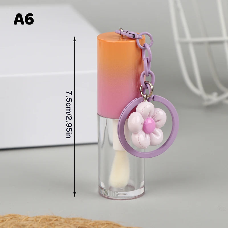 Lip Glaze Bottle With Keychain Gradient Empty Lipstick Gloss Tube Refillable Liquid Container Bottle Lipgloss Sample Bottle Peaceful Pleasures Health and Wellness A6 4ml