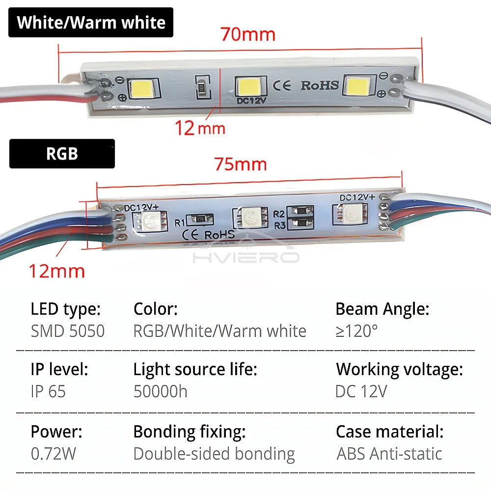20-Pack 5050 RGB LED Modules 12V IP65 Waterproof | SMD Lights