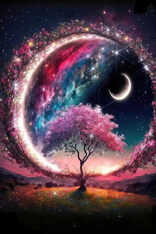 Flashing Magic Tree of Life Poster Galaxy Aurora Plant Canvas Art Natural Beauty Wall Painting for Living Room Home Decor Peaceful Pleasures Health and Wellness 12 20x30cm Unframed