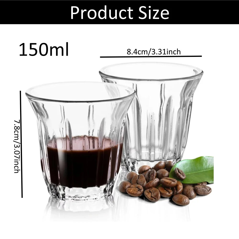 2 Pcs Wide Mouth Striped Espresso Cups, 95ml/120ml/150ml/200ml Insulated Shot Glasses, Coffee Cup Peaceful Pleasures Health and Wellness 2Pcs Clear 150ml 95-200ml