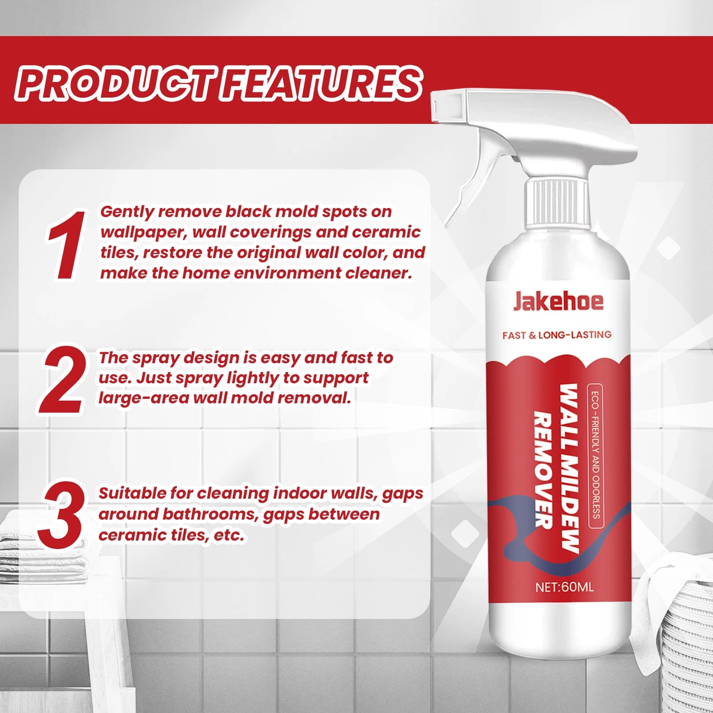 Jakehoe Black Mold & Mildew Remover Spray – Tiles, Grout & Walls