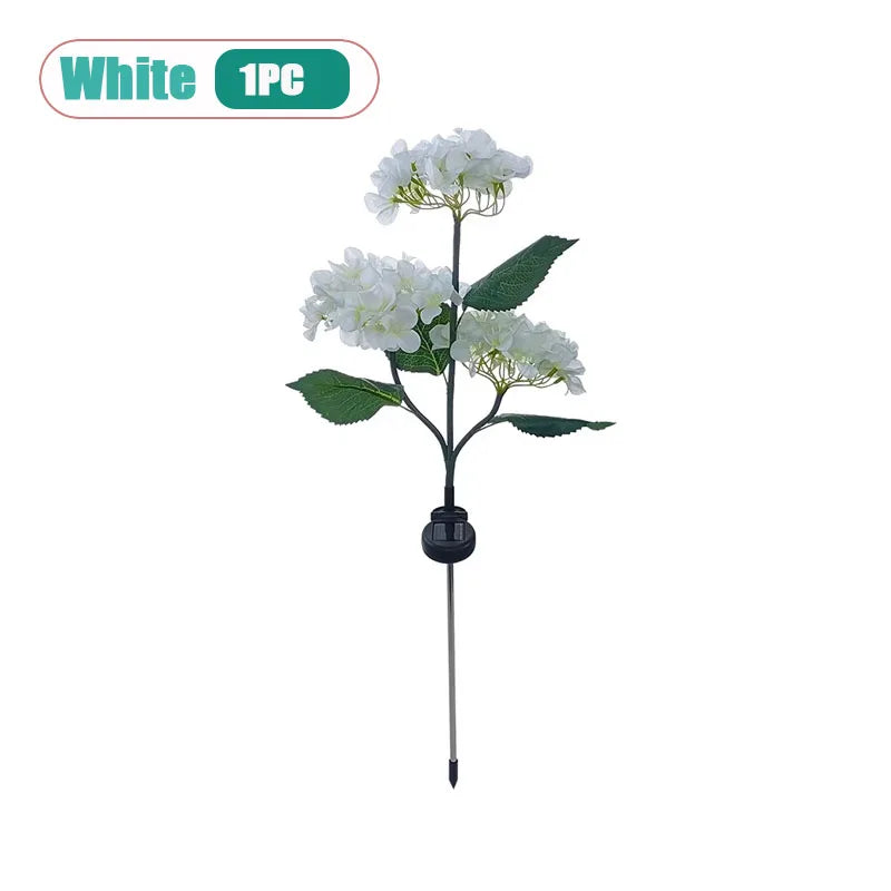 Solar Hydrangea Stake Lights 3-Head Blue Flower Garden Decor