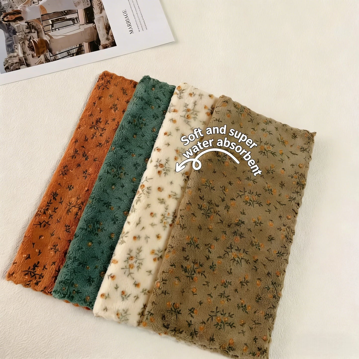 4Pcs Flower Dishwashing Towels Thickened Quick Drying Cleaning Cloth Reusable Soft Kitchen Bathroom Car Polishing Cleaning Rags Peaceful Pleasures Health and Wellness 4Pcs