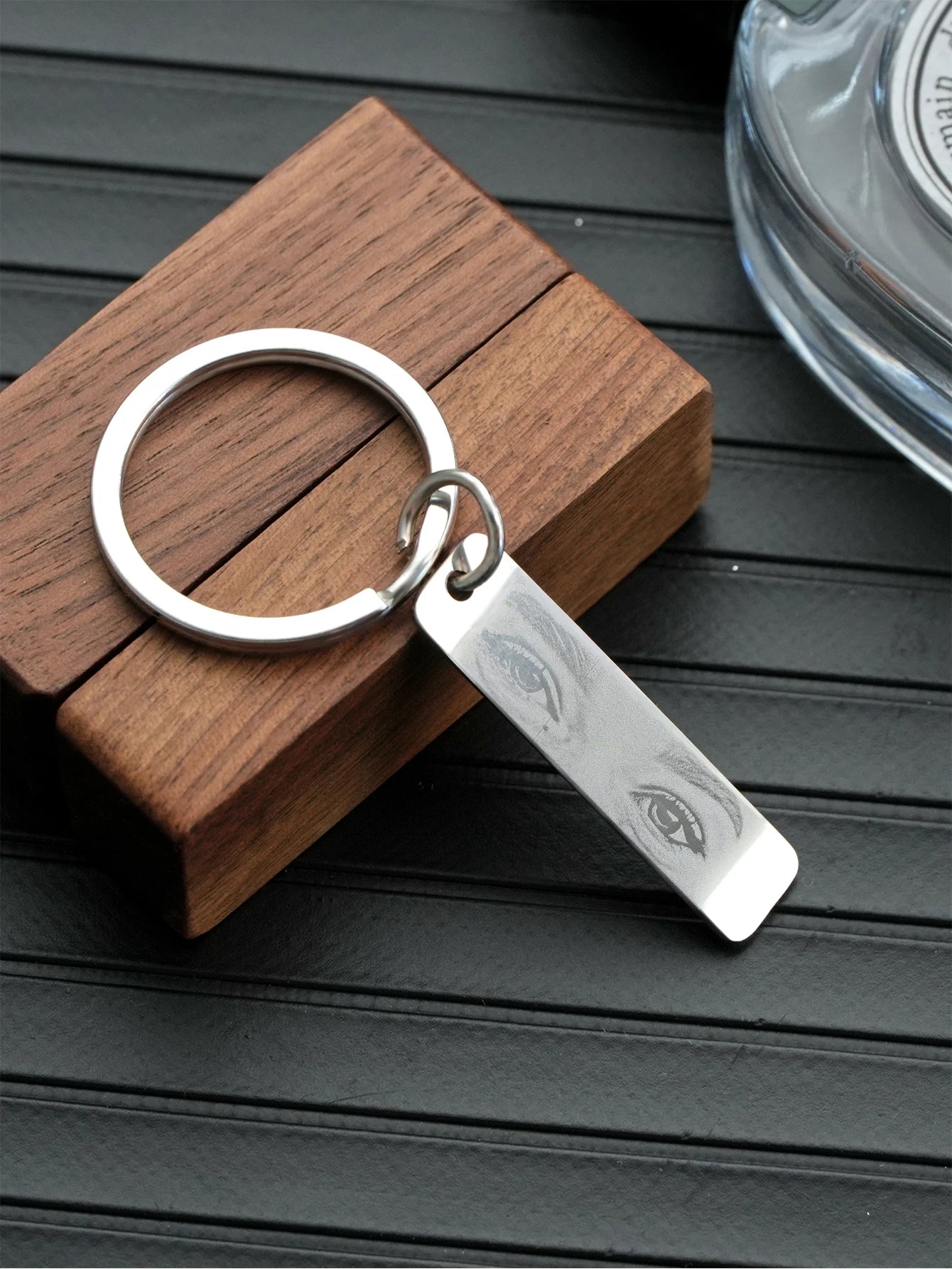 Custom Eyes Keychain Personalized Photo Text Keyring for Couples Birthday Anniversary Christmas Gift for Men Women Friends Peaceful Pleasures Health and Wellness