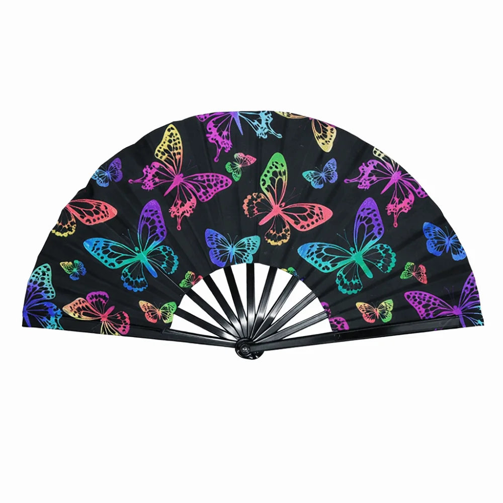 UV Glow 33cm Folding Hand Fan – Rave, Festival & Dance