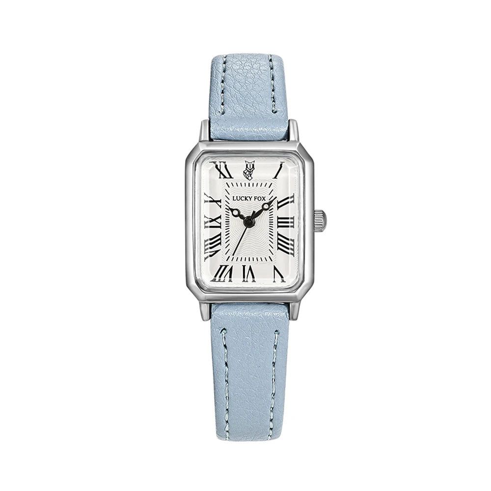 Fashion Rectangle Quartz Wrist Watch for Women Luxury Brand Roman Dial Leather Strap Ladies Watches Clock Peaceful Pleasures Health and Wellness Sky Blue
