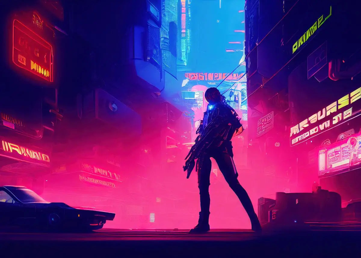 Cyberpunk Neon City Poster Fantasy Collection Wall Art for Passionate Decor Enthusiasts Peaceful Pleasures Health and Wellness
