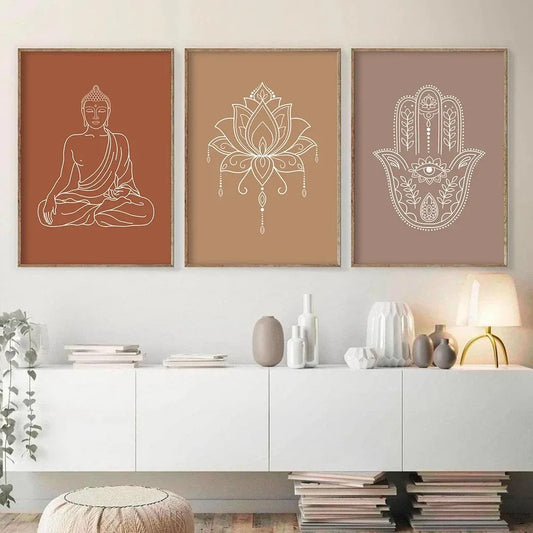Mandala Buddha Lotus Abstract Boho Wall Print Canvas Painting Poster Picture Zen Line Living Room Home Interior Decor Peaceful Pleasures Health and Wellness